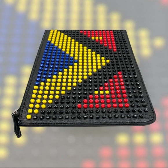 Fendi Monster Studs Leather Clutch Leather Bag Multicolor Rare LARGE Limited Ed - Picture 6 of 14